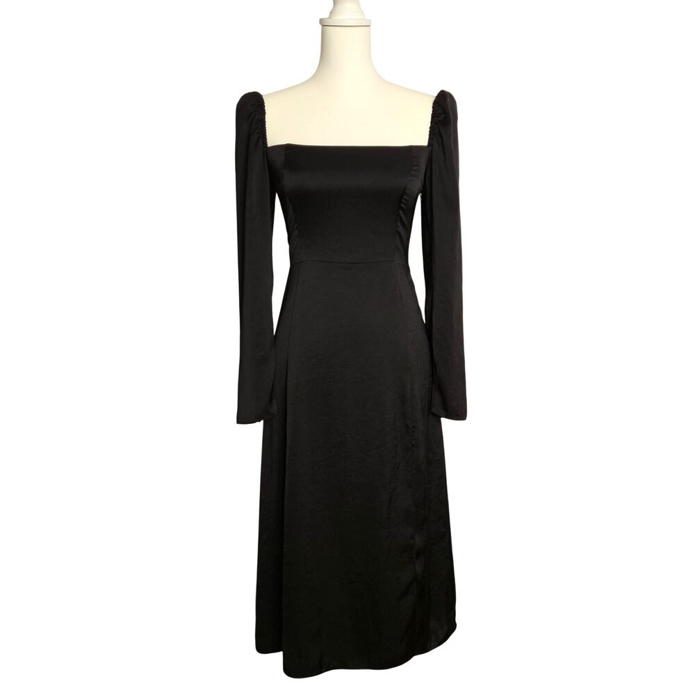 Elegant Flattering Midi Dress Wilfred Black 2 Square Neck Long Sleeve
